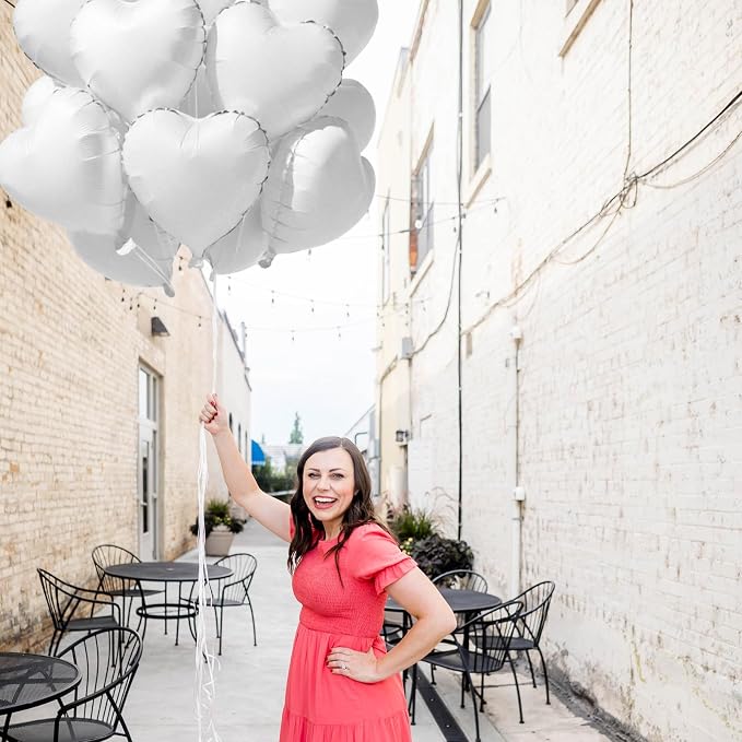TONIFUL 15 Pcs White Heart Balloons 18 Inch Heart Shape Foil Mylar Balloons | - Image 3