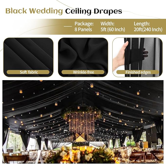 8 Panels Black Ceiling Drapes for Wedding Ceiling Drapes 5ftx20ft Wedding Arch - Image 4