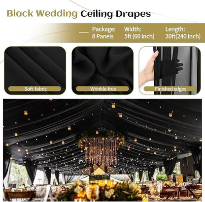 8 Panels Black Ceiling Drapes for Wedding Ceiling Drapes 5ftx20ft Wedding Arch - Image 4