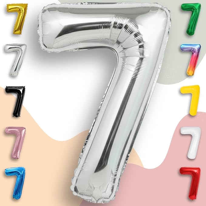 Silver Number Balloon 7 Mylar Foil Balloons 16 inch Small - Image 5