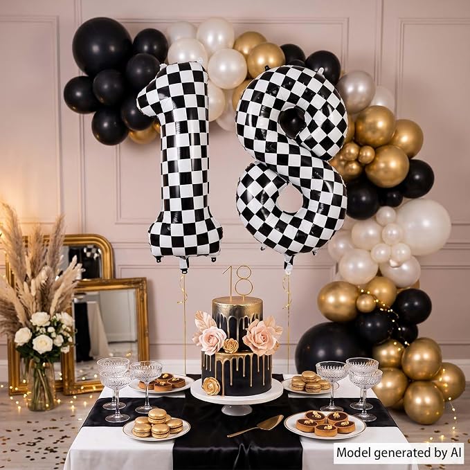 40 Inch Checkered Number 18 Balloon, Large Foil Party Decoration | 40" mylar - Image 7
