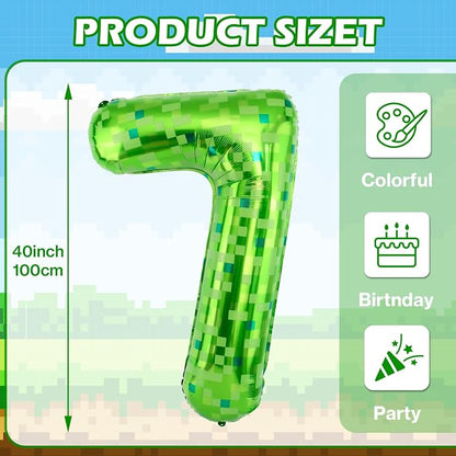 40 Inch Giant Green Pixel Miner Theme Number Balloons 40 Inch Foil Party - Image 2