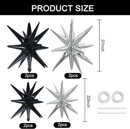TONIFUL 8 Pcs Explosion Star Balloons Black and Silver Foil Party Decor | 2 - Image 2