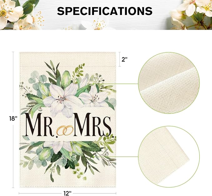AVOIN colorlife MR. and MRS. Wedding Garden Flag 12x18 Inch Double Sided Outside - Image 5
