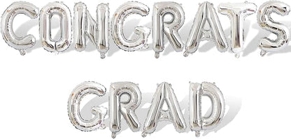 2 Set 24Pcs Silver Congrats Grad Letter Balloons 16in Balloon Foil Letter by Fezava