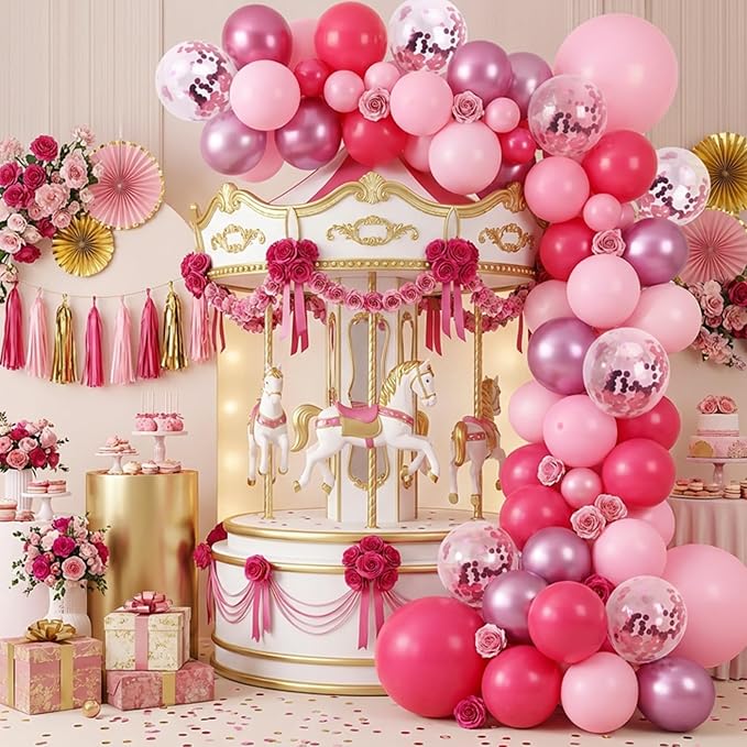 RUBFAC Pink Balloons Garland Arch Kit, Party Balloons Hot Pink Latex Confetti - Image 6