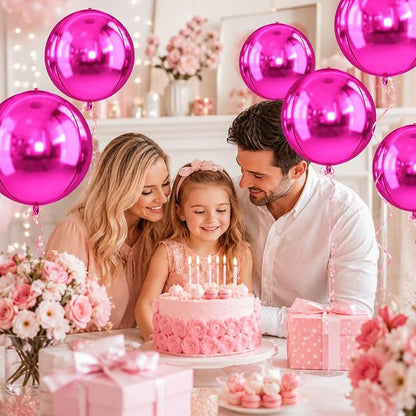 Hot Pink Round Foil Balloons, Metallic Hot Pink Brown Foil Baloon - Image 7