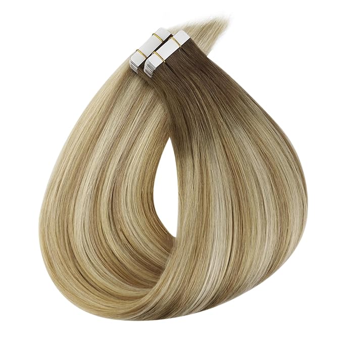 Full Shine 12Inch Tape in Hair Extensions Human Hair Color 6 Brown Fading to 27 and 60 Platinum Blonde Double Sided Tape in Hair Extensions Balayage Human Hair Extensions Tape in 20Pcs 30G