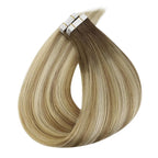 Full Shine Tape in Hair Extensions Color 6 Brown Ombre 27 and 60 Platinum Blonde Tape in Hair Extensions Human Hair Invisible Straight 14 Inch Seamless Remy Skin Weft for Party 20Pcs 50G Add Volume