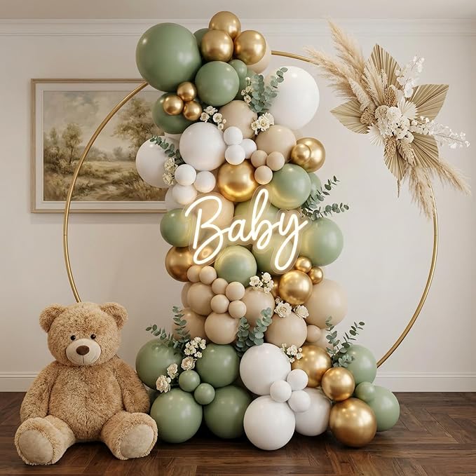 RUBFAC Sage Green White Gold Balloon Arch Kit Different Sizes 129pcs | Pack of - Image 5