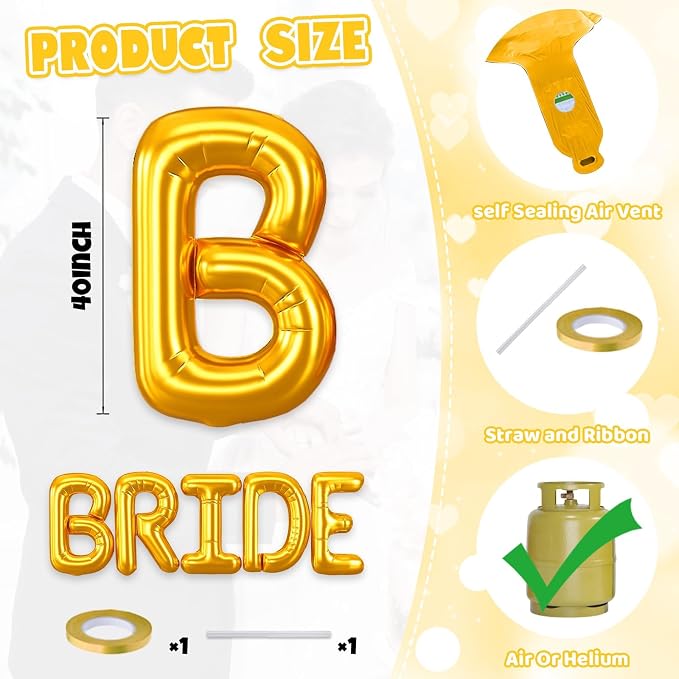 40 inch BRIDE Balloons Bachelorette, Giant Wedding Foil Balloon Letter Banner - Image 2