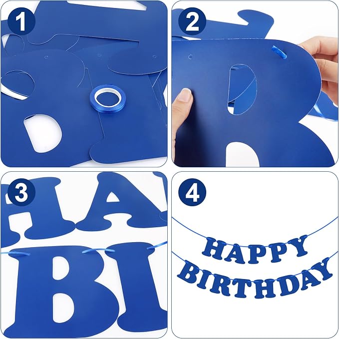 Navy Blue Happy Birthday Banner Sign Blue Birthday Party Supplies - Image 3