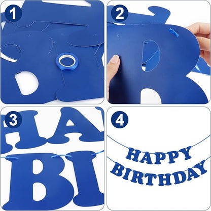 Navy Blue Happy Birthday Banner Sign Blue Birthday Party Supplies - Image 3