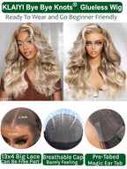 KLAIYI Ombre Ash Blonde Loose Body Wave Pre Everything Glueless 13x4 Lace Front Wigs Human Hair Balayage Precut Pre Plucked Bleached Bye Bye Knots 30S Ready to Wear and Go Wig Beginner Friendly 26Inch