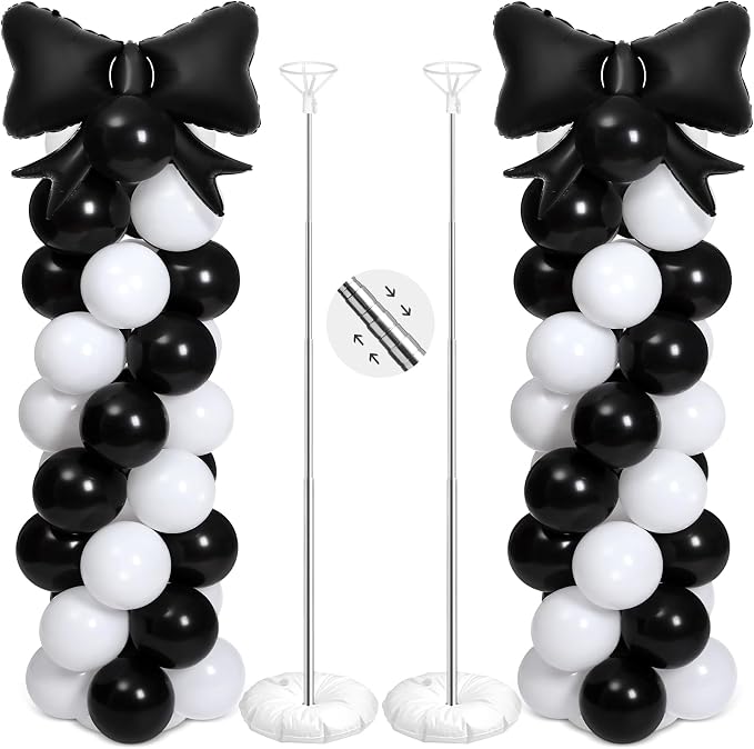 2 Sets Black White Bow Balloon Column Stand Kit Includes 2 Bows & 100 Latex by Charnoel