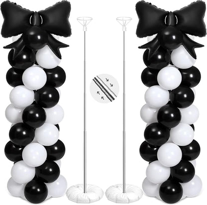 2 Sets Black White Bow Balloon Column Stand Kit Includes 2 Bows & 100 Latex by Charnoel
