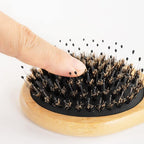 RHOS Mini Boar Bristle Hair brush for Women/Men/Kids-Small bamboo Paddle Brush for Smoothing/Detangling/Adding Shine-Travel Size bamboo Hair Brush for Pocket,Bag
