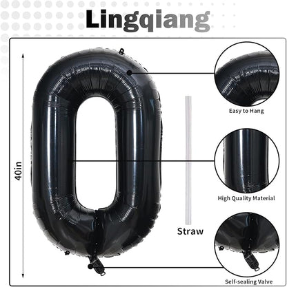 Black Number 10 Balloons for 10th Birthday Decorations, 40 Inch Black Helium - Image 2