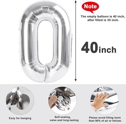 Number 0 Balloons Birthday Decorations, 40In Silver Balloons - Image 7