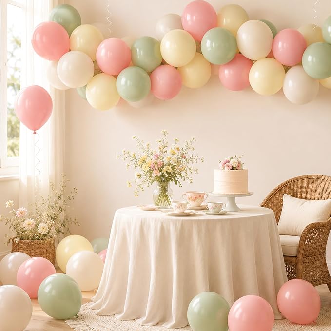 Dusty Pink Green Yellow Balloons, 12inch 50pcs Pink Sage Green Pastel Light - Image 7