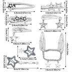 10PCS Star Hair Clips Silver Hair Clips Metal Star Barrettes 8 Shapes Pentagram Hair Snap Clips Punk Kawaii 2000s Hair Accessories for Women