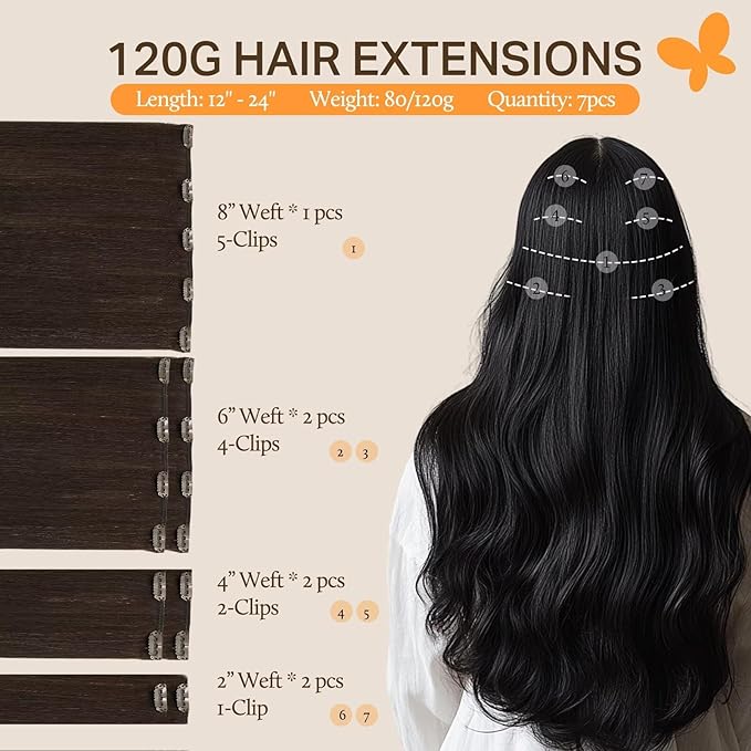 Clip in Hair Extensions New Dark Brown 22 Inch 120g 7pcs DOORES Remy Human Hair Extensions Clip in Straight Natural Hair Extensions Thick Real Hair Extensions