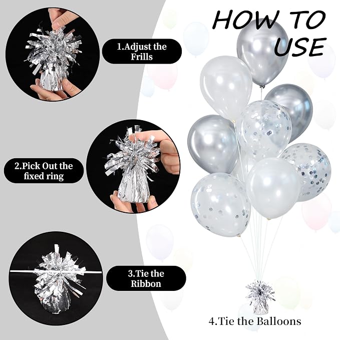 Balloon Weights Pack of 6 with 54pcs Silver and White Balloons, Balloon Anchors - Image 5