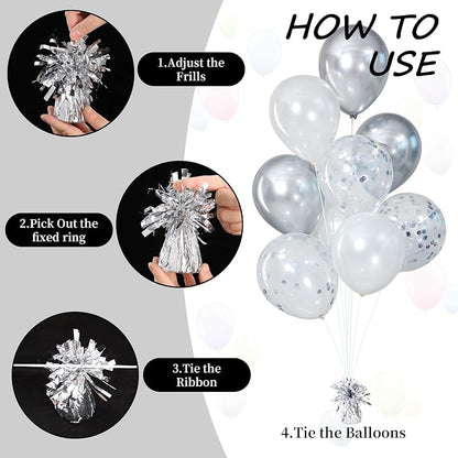 Balloon Weights Pack of 6 with 54pcs Silver and White Balloons, Balloon Anchors - Image 5