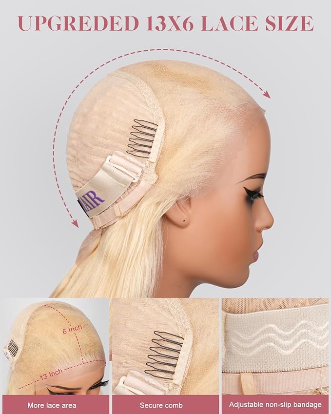Alididi 613 13x6 Lace Front Wig Human Hair 24 Inch 180 Density Blonde Wig Human Hair Straight 100% Real Human Hair True Length Random Dyeing No Tangle No Shedding No synthetics Triple Lifespan 3x