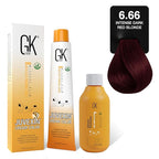 GK HAIR Global Keratin Reds 6.66 Intense Dark Blonde Hair Color Cream Tube (3.4 Fl Oz/100ml) + 20 Volume Developer (5 Fl Oz/150ml) - Professional Permanent Long Lasting Toner Dye
