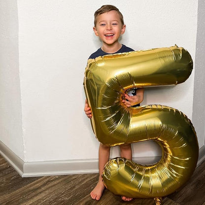 5 Balloon - Gold Birthday Number Balloons, 40 Inch Decorations Men Women | Gold - Image 7