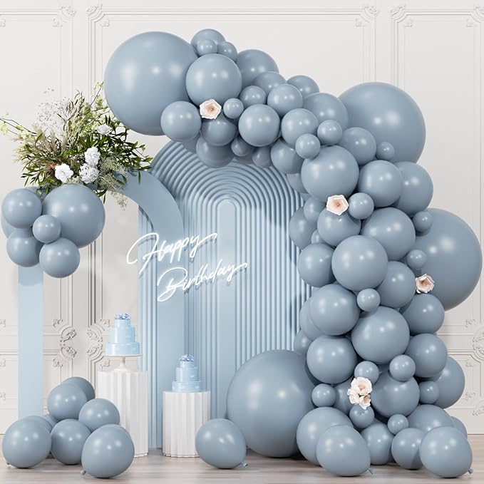 104pcs Dusty Blue Balloon Garland Arch Different Sizes 18/12/10/5 Inch | Matte by OWPFJG