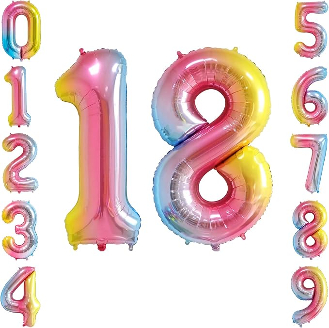 40 Inch Rainbow Foil Number 18 Balloon by TNCDJKPA