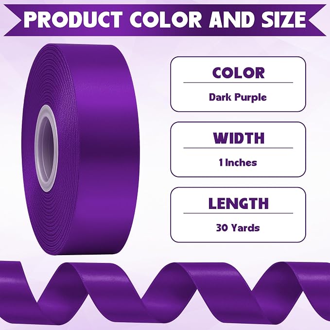 1In 30Yards Dark Purple Satin Ribbon - Image 2