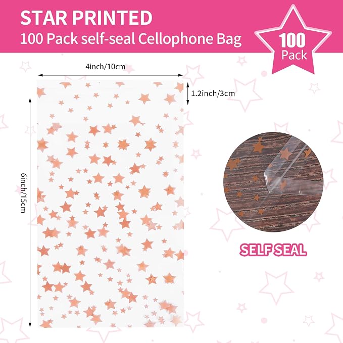 COQOFA 100 Pcs 4x 6 In Star Self-Sealing Cellophane Treat Bag, Baby Shower - Image 2