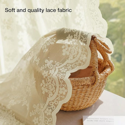 Anmao Vintage Lace Curtains 96 Inches Long 2 Panels Set, Romantic Elegant Light - Image 4
