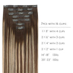 WENNALIFE Seamless Clip In Hair Extensions, 20 Inch 7pcs 150g Balayage Chocolate Brown to Honey Blonde Hair Extensions Clip In Invisible PU Skin Weft Real Human Hair Extensions Clip In
