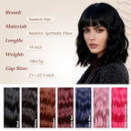 Black Bob Wig With Bangs Wave Wigs for Women 14 Inch Short Loose Wavy Heat Resistant Synthetic Wig Shoulder Length Natural Color Hair for Daily and Party Use