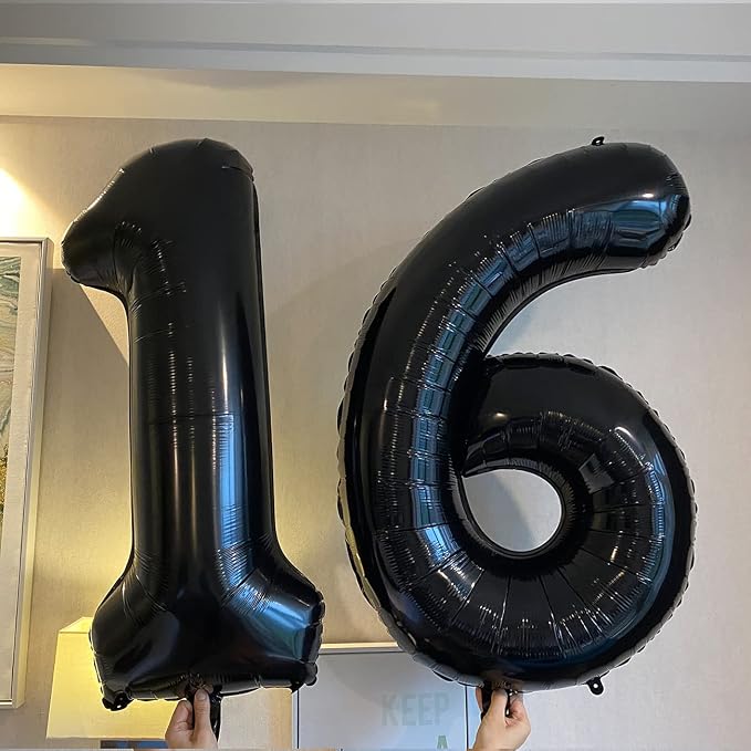 Black 16 Number Balloons Giant Jumbo Number 16 Foil Mylar Balloons - Image 5