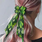 Green Leaf Hair Scrunchies with Ribbon Pack of 2 St Patricks Day Ribbon Bow Hair Ties for Girls No Damage Scarf Scrunchies Knotted Bow
