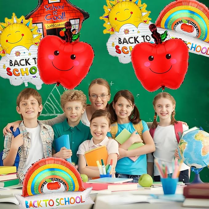 7 PCS Welcome Back To School Balloons, Colorful House Sun, Apples Balloons - Image 6