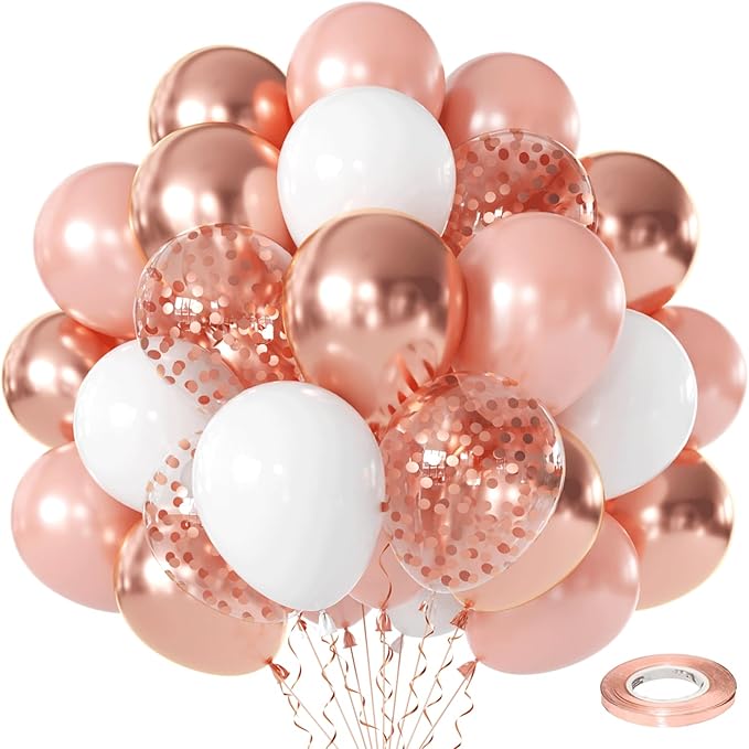 Rose Gold Confetti Balloons 50 Pcs 12 Inch | Sweet 16 Birthday Bridal Shower by Vanjehou