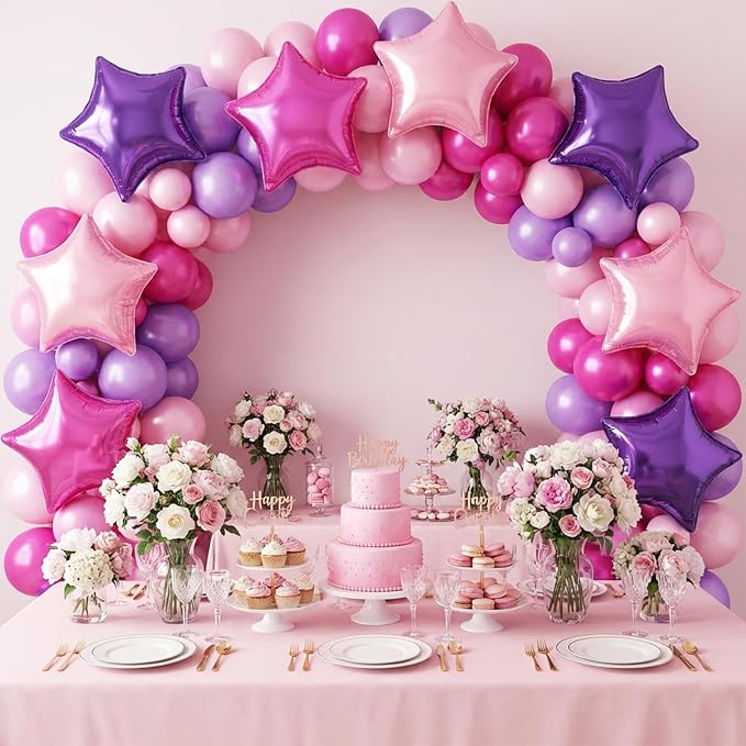 Purple Pink Star Foil Balloon, 18 Inch Metallic Dark Light Pink Purple Stars - Image 4