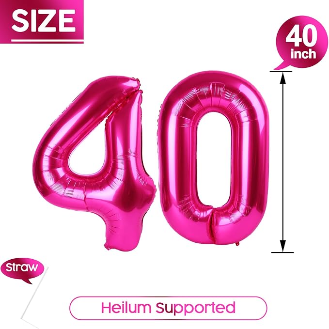 40 Balloon - Hot Pink Birthday Number Balloons, 40 Inch Party Decorations | Hot - Image 5
