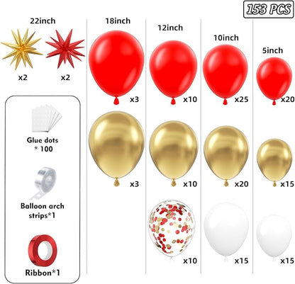 153Pcs Red and Gold White Balloons Garland Arch Kit - Image 2