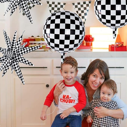TONIFUL 8Pcs 22Inch Black Checkered Large 4D Giant Round and Star Balloons - Image 6