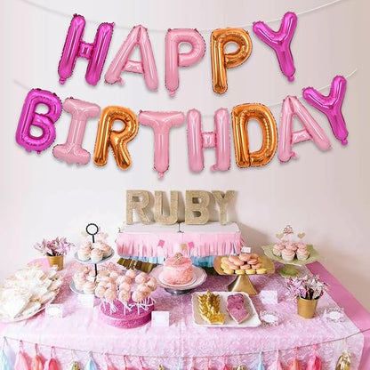 TONIFUL Pink Orange Happy Birthday Balloons Banner Decor - Image 6