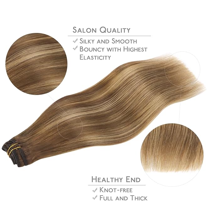 WENNALIFE Clip in Hair Extensions Real Human Hair, 22 Inch 120g 7pcs Human Hair Extensions Clip In Human Hair, Balayage Chestnut Brown Mixed Dirty Blonde Hair Extensions Clip In Real Hair Coloured