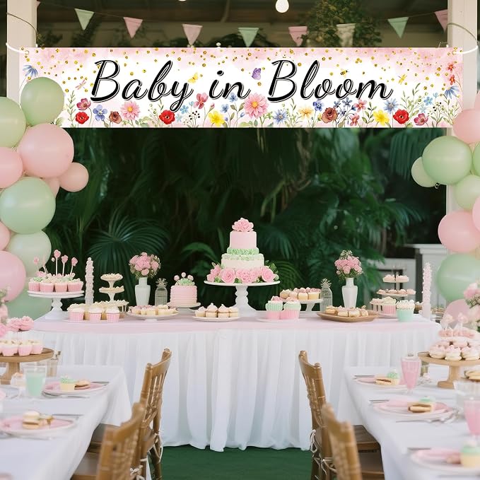 Baby in Bloom Baby Shower Banner, Spring Baby Shower Decorations, Large 70.8x13 - Image 4