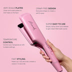 Mermade Hair Deep Hair Waver Tool - Double 1" Barrel Iron for Crimp-Free Beach Waves, Hair Curler for Women, Ionic Ceramic Plates, Reduces Frizz, Suitable for Short, Medium, & Long Hair - Pink